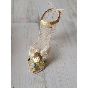Pink floral sequin heel shoe ornament lace Xmas decor